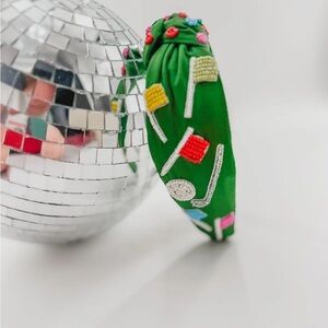 Green Embellished Golf Headband